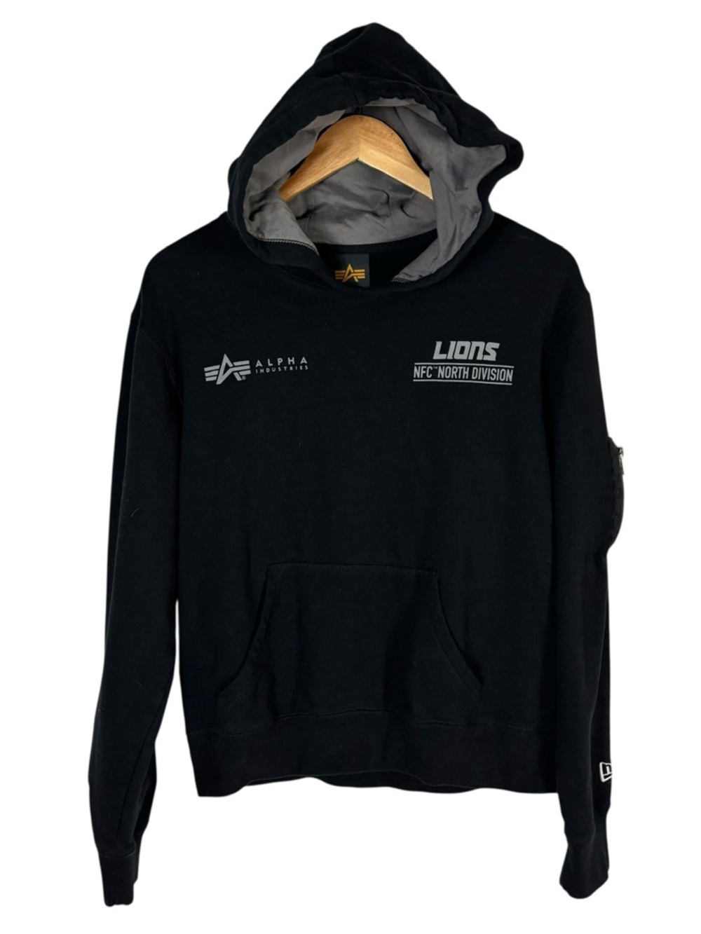 Alpha Industries x New Era x Detroit Lions NFL NFC North Division Black Hoodie M